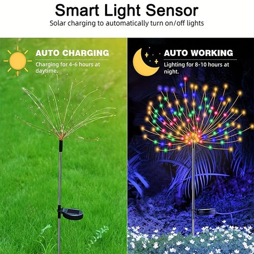 🎆🎆One-to-four solar-powered LED fireworks light, with realistic fireworks effects.