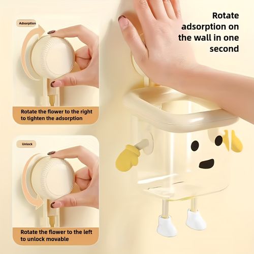 1 piece of cute toothbrush storage rack, household wall mounted non perforated suction cup, high-end multifunctional transparent storage box for bathroom