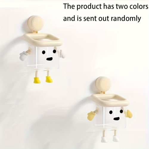 1 piece of cute toothbrush storage rack, household wall mounted non perforated suction cup, high-end multifunctional transparent storage box for bathroom