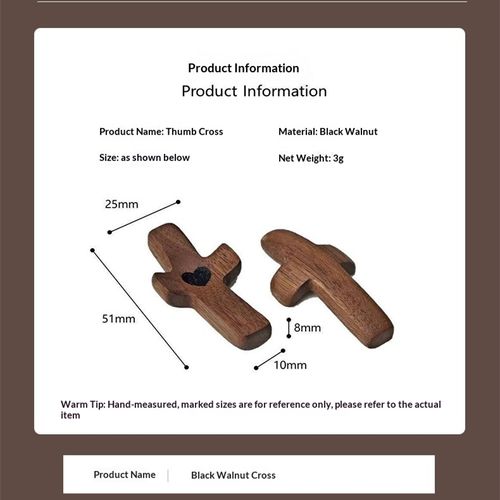 Thumb-sized cross-shaped walnut wood handle piece