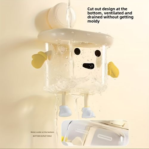 1 piece of cute toothbrush storage rack, household wall mounted non perforated suction cup, high-end multifunctional transparent storage box for bathroom