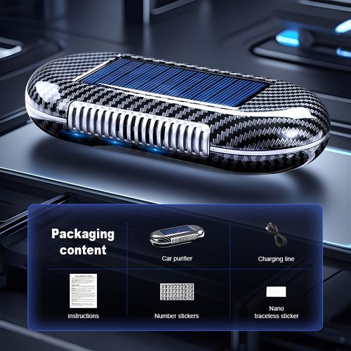 Solar-powered car air purifier with automatic operation, automatic start-up upon parking, long battery life, no consumables required, and negative ion generation