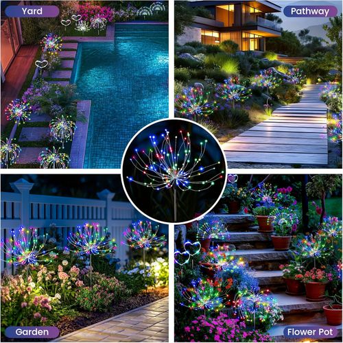 🎆🎆One-to-four solar-powered LED fireworks light, with realistic fireworks effects.