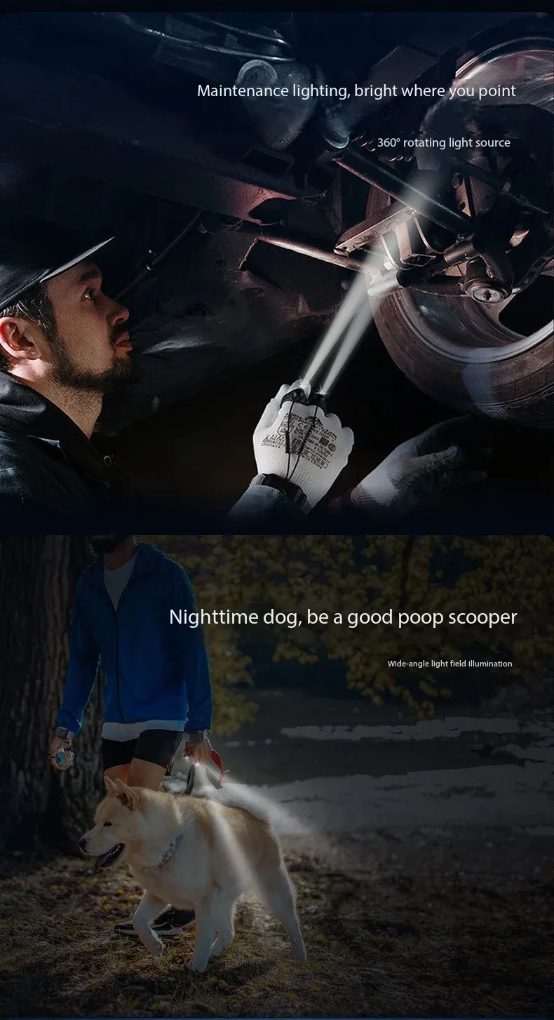 Finger-activated glowing rechargeable flashlight