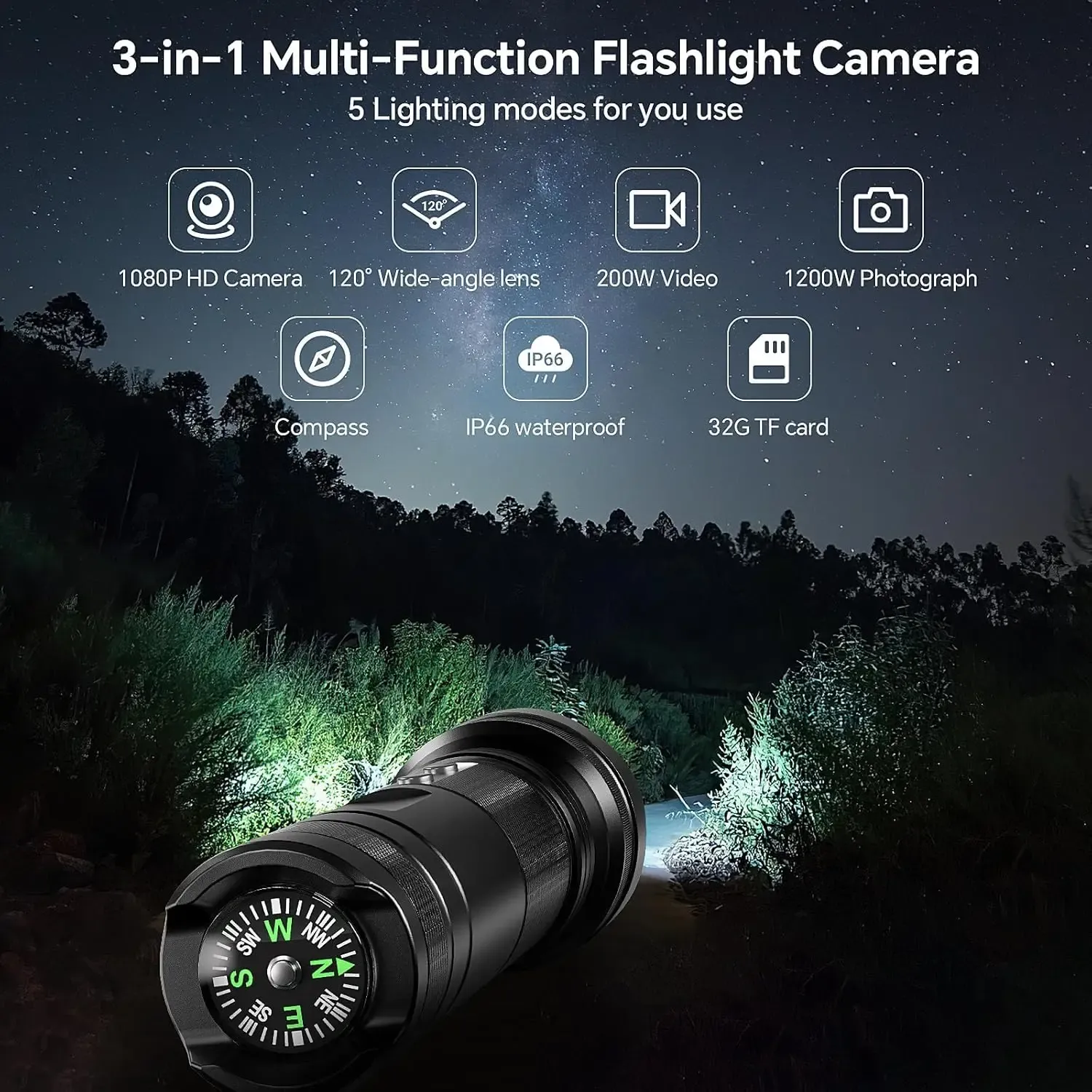 Outdoor Riding Sports Motorcycle Helmet Camera Flashlight Lighting Adventure Video Recorder