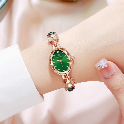 🔥🔥Internet Celebrity Women's Quartz Watch Emerald-Decorated Luxury Stainless Steel Bracelet Fashionable One-Piece Waterproof