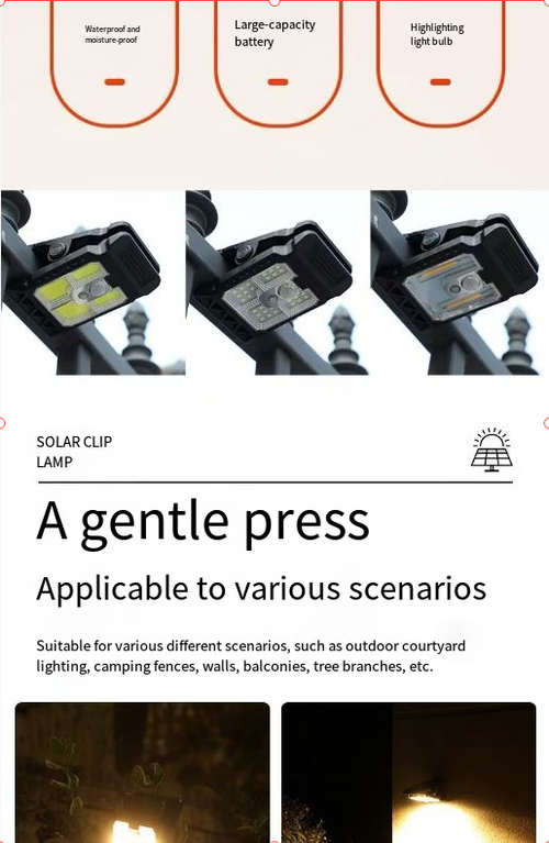 LED solar clip light, motion sensor light, courtyard light, outdoor waterproof wall with automatic safety decoration, umbrella clip garden