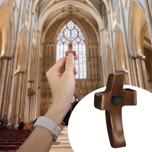 Thumb-sized cross-shaped walnut wood handle piece
