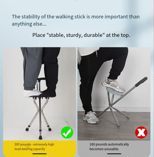 Adjustable Height Walking Stick Chair Folding Crutch Chair Elderly Cane With Seat