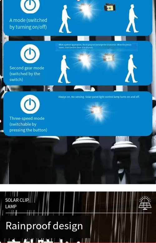 LED solar clip light, motion sensor light, courtyard light, outdoor waterproof wall with automatic safety decoration, umbrella clip garden