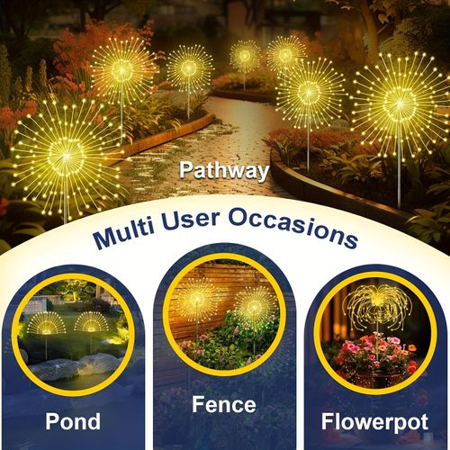 🎆🎆One-to-four solar-powered LED fireworks light, with realistic fireworks effects.