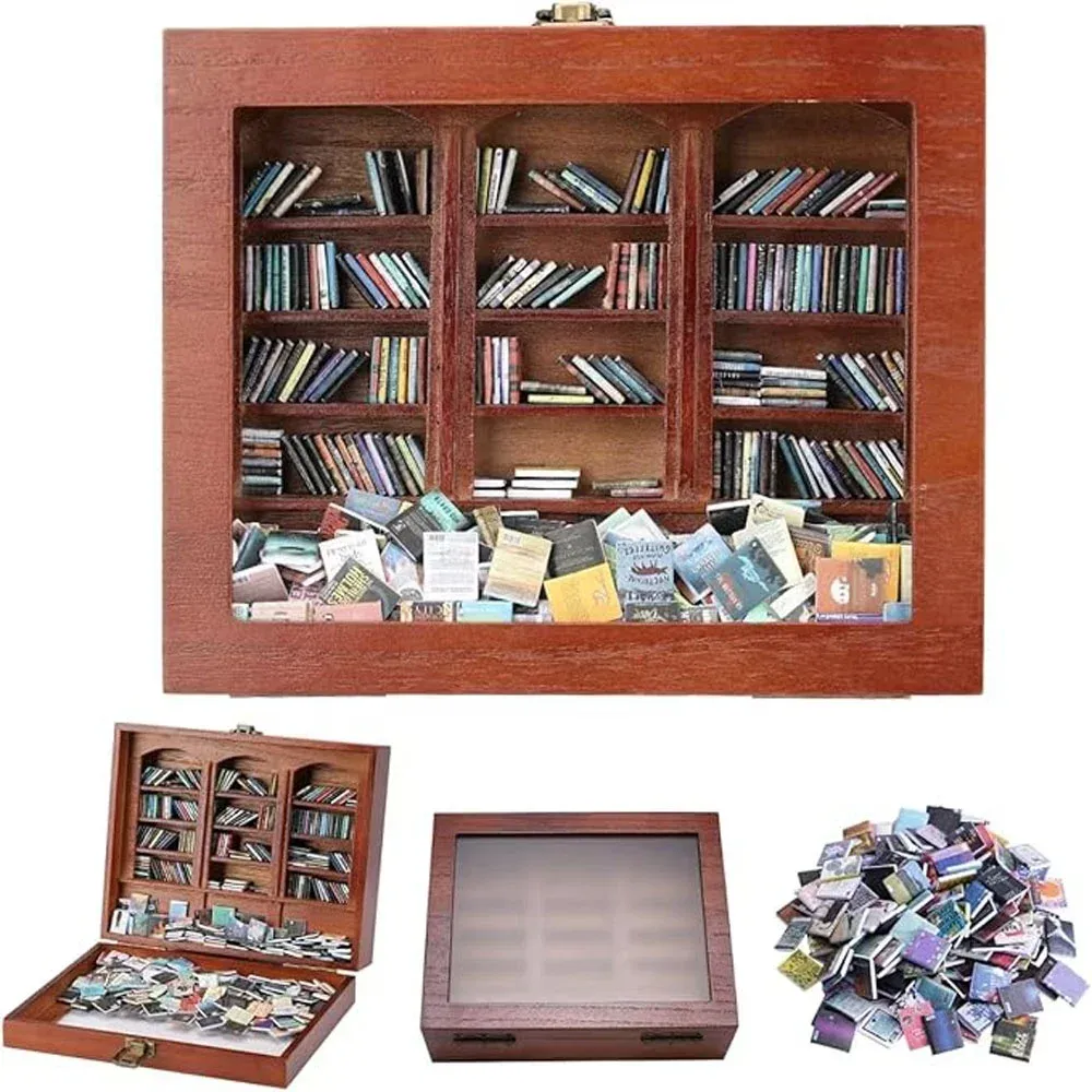 A wobbly, anxiety-relieving bookshelf with 200 mini books to help alleviate stress.