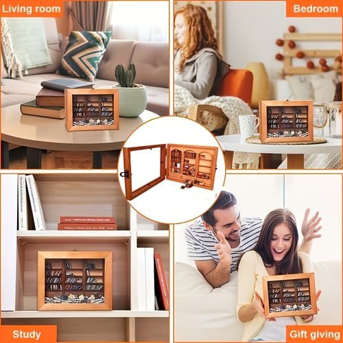 A wobbly, anxiety-relieving bookshelf with 200 mini books to help alleviate stress.