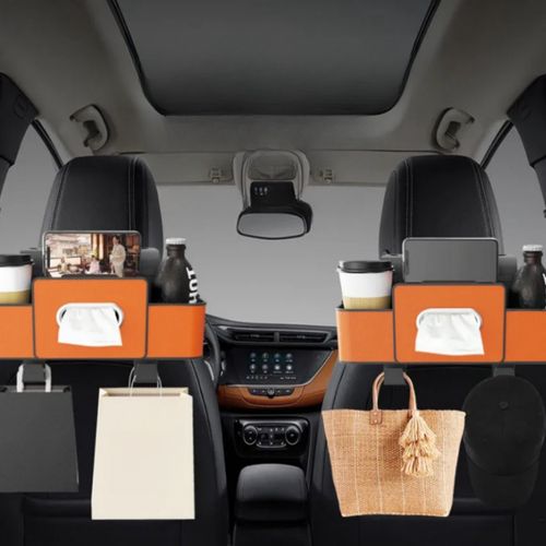 🚗twoLuxury 4-in-1 seatback storage unit with cup holders, seatback storage rack, and touring hooks