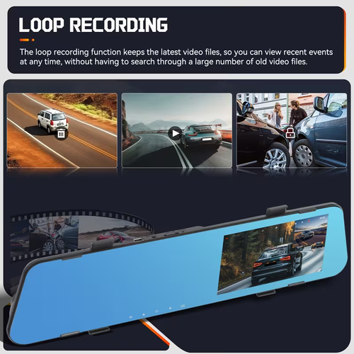 PODOFO 4.5inch dual-lens dash cam 1080P front view and 480P rear view automatic reverse view night vision, motion detection, parking assistance suction cup mount compatible with smart phones  parking assistance system (for in-car DVR)