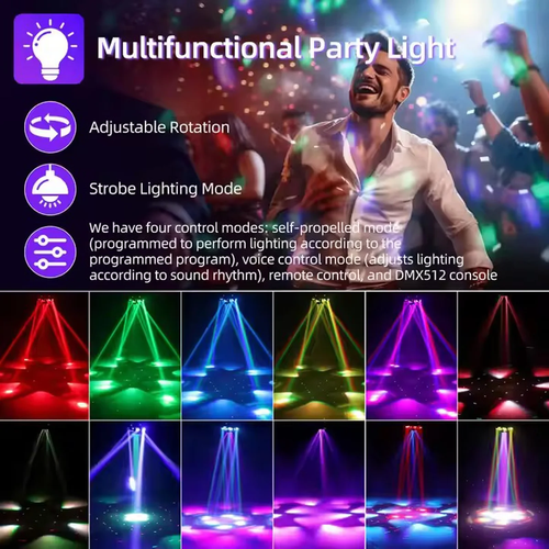 🔥🔥🔥Disco Club Party Light, DJ LED, 150W, Six-Arm Cyclone Bee Eye, Three-in-One Beam Strobe Laser Moving Head, Voice-Controlled Stage Light