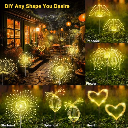 🎆🎆One-to-four solar-powered LED fireworks light, with realistic fireworks effects.