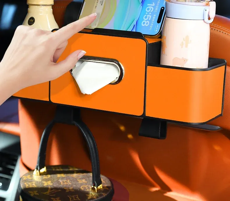 🚗twoLuxury 4-in-1 seatback storage unit with cup holders, seatback storage rack, and touring hooks