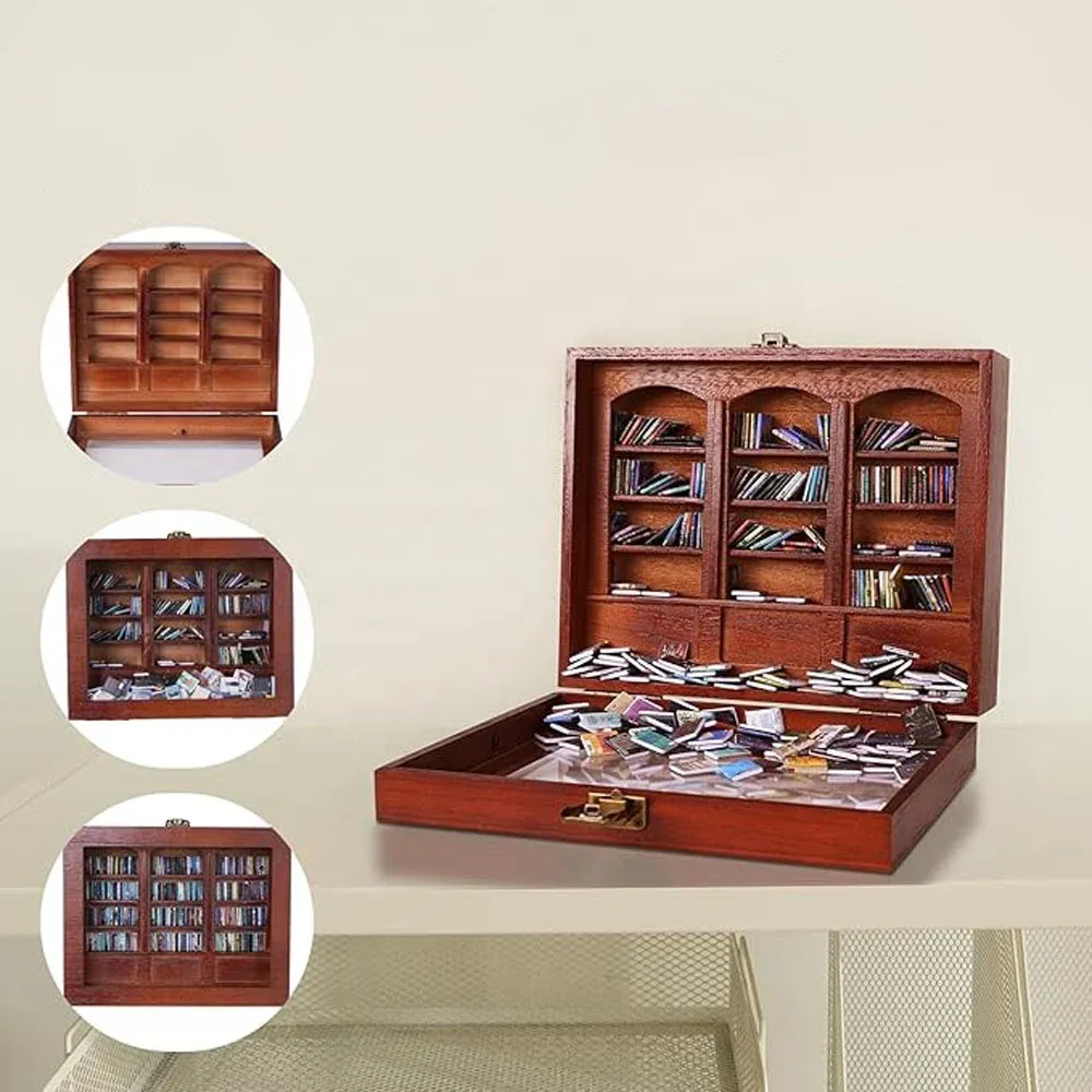 A wobbly, anxiety-relieving bookshelf with 200 mini books to help alleviate stress.