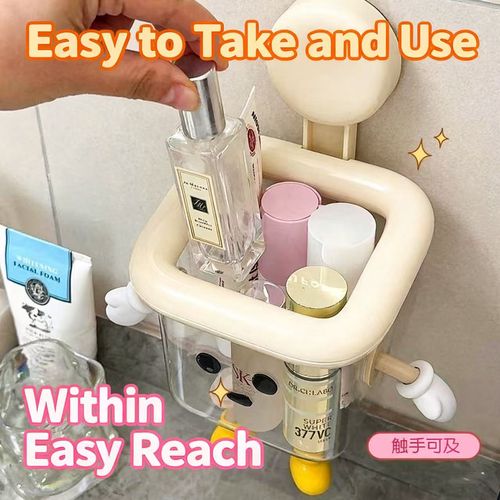1 piece of cute toothbrush storage rack, household wall mounted non perforated suction cup, high-end multifunctional transparent storage box for bathroom