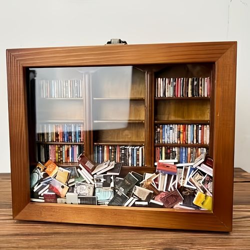 A wobbly, anxiety-relieving bookshelf with 200 mini books to help alleviate stress.