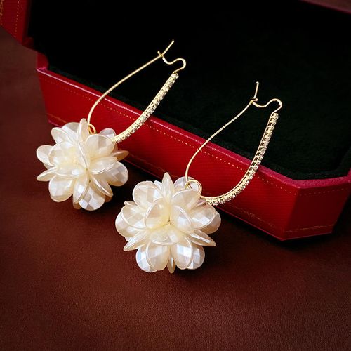 Korea Fashion Zircon Circle Hoop Earring Crystal Flower High-Grade Bling Bling Flower Drop Earrings