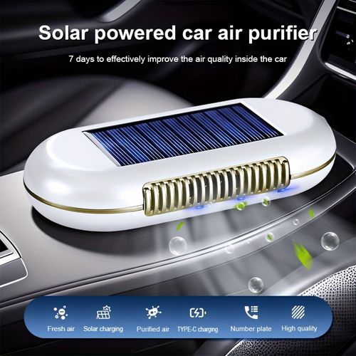 Solar-powered car air purifier with automatic operation, automatic start-up upon parking, long battery life, no consumables required, and negative ion generation