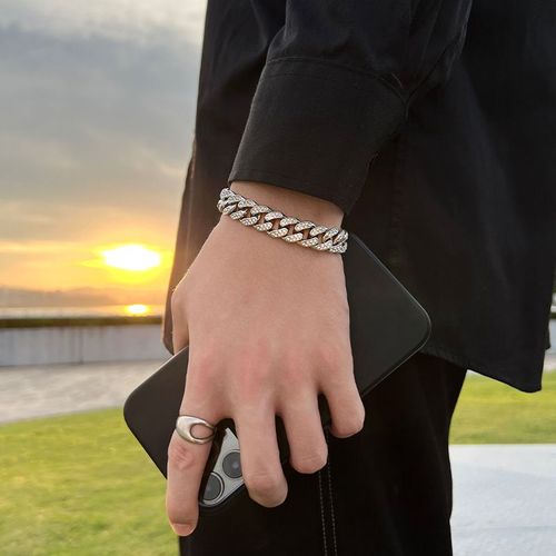 Double-Row Diamond-Encrusted Cuban Bracelet | Hip-Hop Style Light Luxury Couple Jewelry