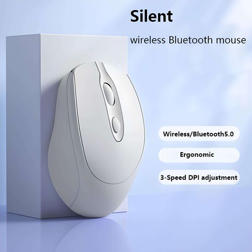 White Ergonomic Wireless Mouse – Silent Rechargeable Dual-Mode for Work & Gaming
