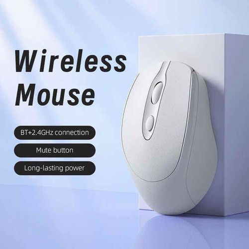 White Ergonomic Wireless Mouse – Silent Rechargeable Dual-Mode for Work & Gaming