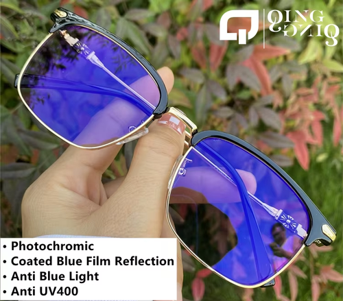 Edgy Retro Brow Frame Sunglasses | Auto-Color UV Protection for Men