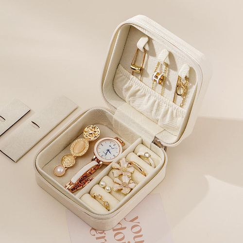 Premium Leather Jewelry Box – Portable Dustproof Storage for Rings, Earrings & Necklaces
