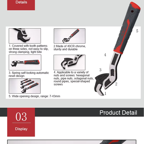 Multi-Function Universal Wrench - SMU 8-Inch Quick Self-Locking Auto-Adjusting Compact Tool