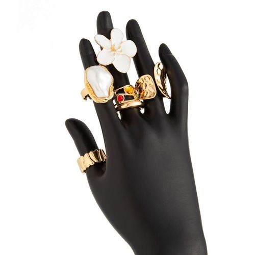 Vintage Baroque Pearl & Crystal Ring Set – Retro Geometric Charm