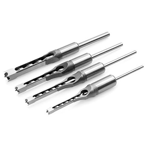 Steel Mortising Chisels for Mortise Machines, High-Speed Steel Hollow Chisel Bits for Precise Woodworking, 4 Pcs Woodworking Square Hole Drill Bit Set