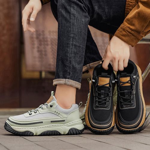 Men's Light Gray Chunky Sneakers - Mesh Panel, Thick Sole, Stylish Casual Athletic Shoes for Trendy Outfits