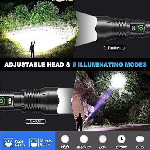 High Lumens Flashlights, LED Flash Light, USB Rechargeable Handheld Flashlight, Strong Light for Home, Emergencies, Camping (Black)