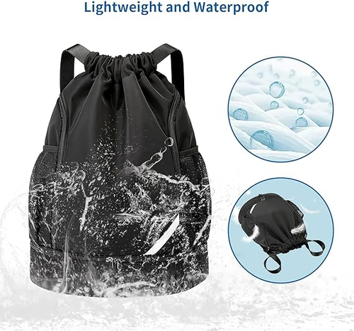 Drawstring Backpack Water Resistant String Bag Gym Sports with Shoe Compartment Side Mesh Pockets for Women Men
