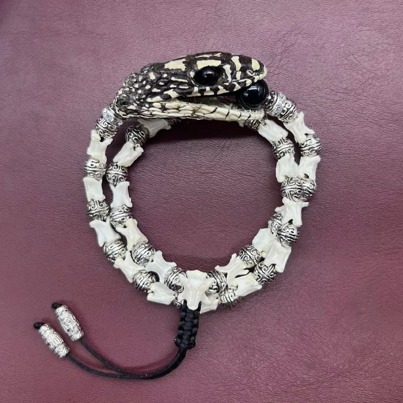 100% Natural Genuine Snake Head Spine Bone Skeleton Vertebrata Bracelet Jewelry