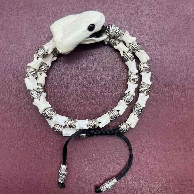 100% Natural Genuine Snake Head Spine Bone Skeleton Vertebrata Bracelet Jewelry