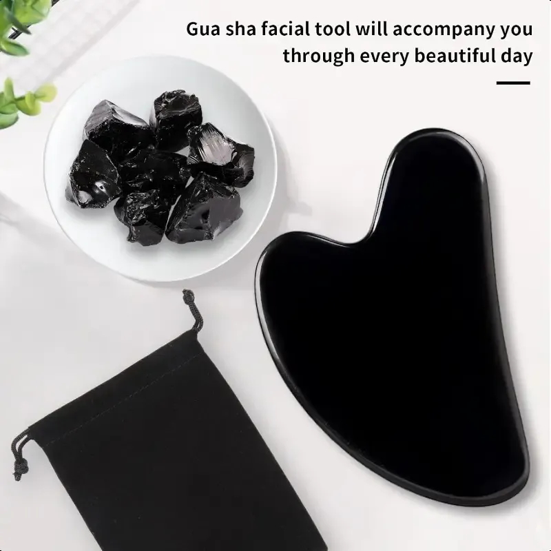 Local warehouseNatural Obsidian Heart-Shaped Gua Sha Facial Tool for Face - Ergonomic Double Chin & Jawline Sculpting, Light Beige Tightening & Lymphatic Drainage, Luxury Skincare Gift Box for Women, Beauty Tools for Face, Sleek Gloss Finish, Polished Surface