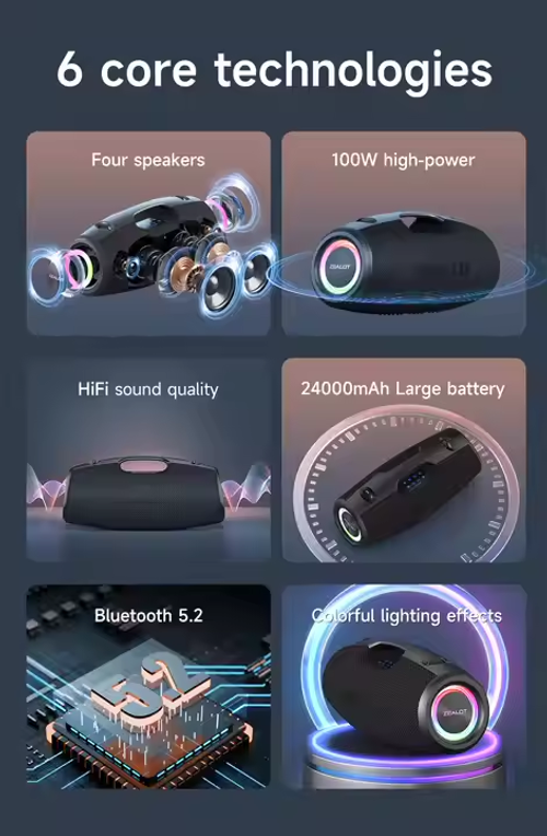 Zealot S78 Outdoors Party Speaker Professional Bluetooths 100W Bass Powered Portable Subwoofer Wireless LED Light Hifi Speaker