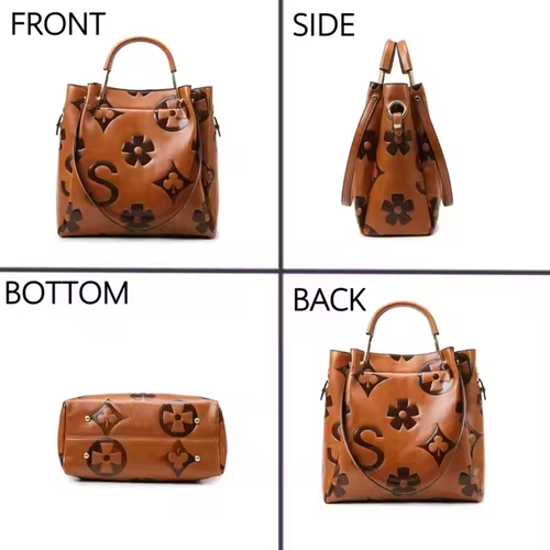 Custom Embossed Flower Pattern Handbag Women Large Capacity Bucket Tote Bags for Ladies Messenger Shoulder Casual Handbag Bag