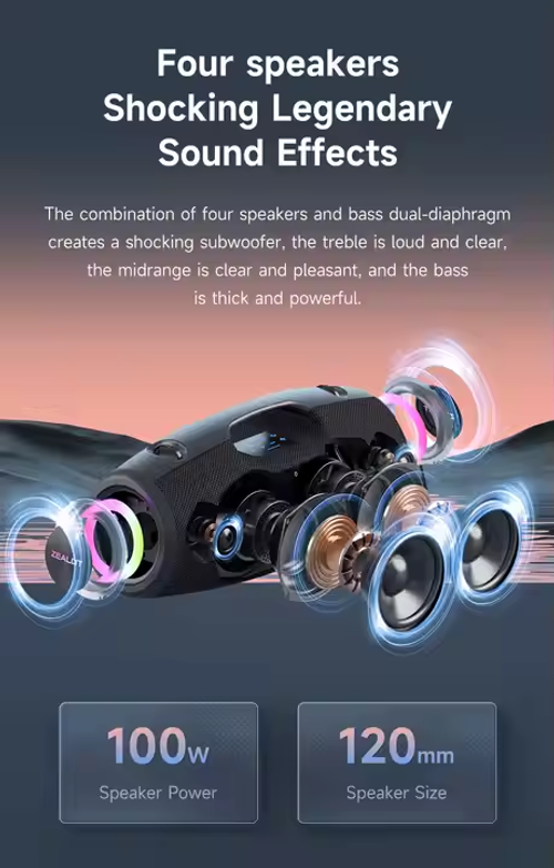 Zealot S78 Outdoors Party Speaker Professional Bluetooths 100W Bass Powered Portable Subwoofer Wireless LED Light Hifi Speaker