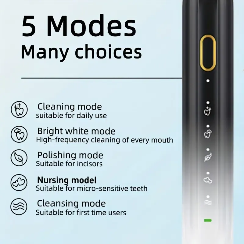 Local warehouseSmart Electric Toothbrush With 5 Replacement Brush Heads, Sonic USB Charging, Couples Metal Shaft For Adults, Men And Women, With Replaceable Head And Smart Timer