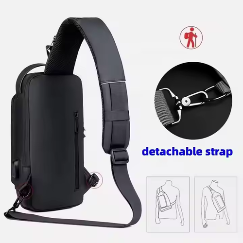 Custom Men's Running Chest Shoulder Sling Bag Waterproof Sports Gym Bag with USB Travel Fashion Zipper Closure New Style