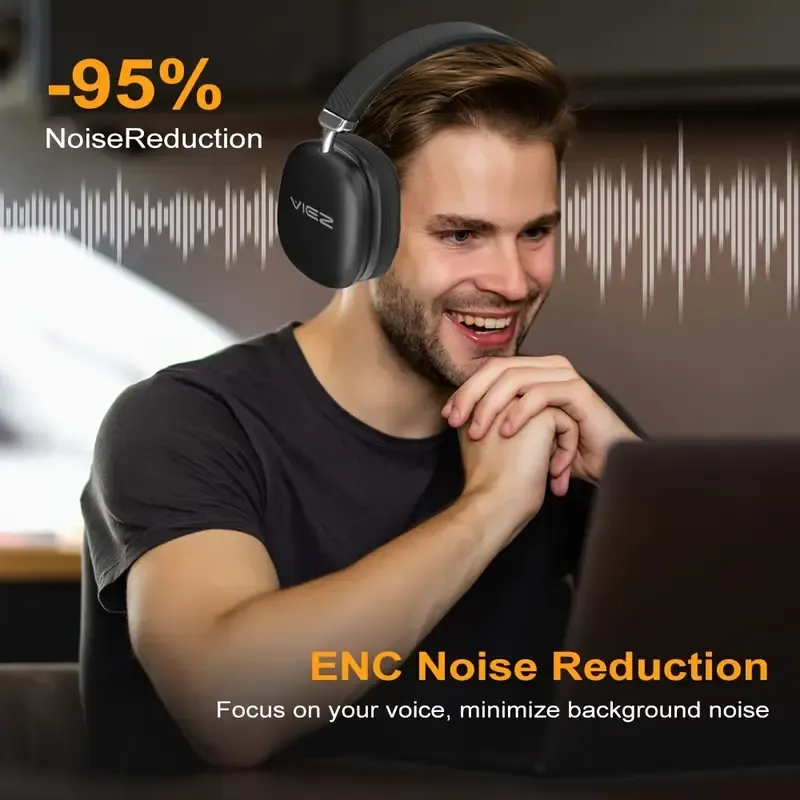 Local warehouseWireless Gaming Headset with 40-Hour Playtime, Rich Bass, Crystal-Clear Calls, Active Noise Cancellation, Gaming Headphones with Mic, USB-C Rechargeable Battery, Compatible with All Smartphones, Tablets, and Gaming Devices for Office, Travel, Gaming, and Sports