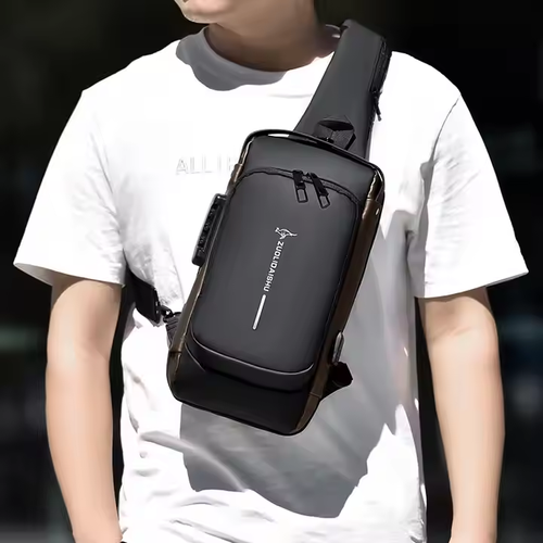 Custom Men's Running Chest Shoulder Sling Bag Waterproof Sports Gym Bag with USB Travel Fashion Zipper Closure New Style