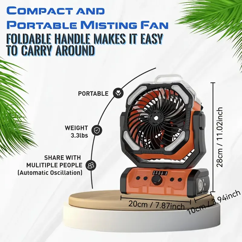 USB Rechargeable, High-Velocity Cooling Fan, Durable Emergency Light - Perfect for Outdoor Enthusiasts and Campers, Extended Battery Life
