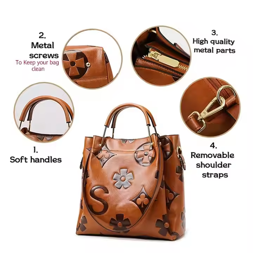 Custom Embossed Flower Pattern Handbag Women Large Capacity Bucket Tote Bags for Ladies Messenger Shoulder Casual Handbag Bag